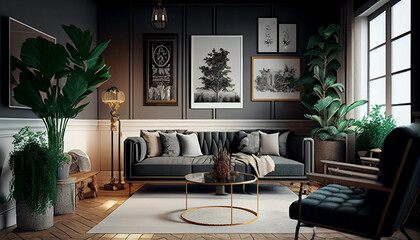 The 3D render of home , living room decoration