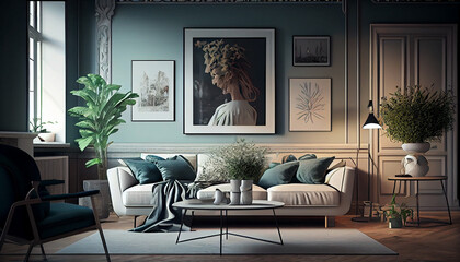 The 3D render of home , living room decoration