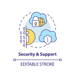 Security and support concept icon. Private information. Data lake architecture abstract idea thin line illustration. Isolated outline drawing. Editable stroke. Arial, Myriad Pro-Bold fonts used