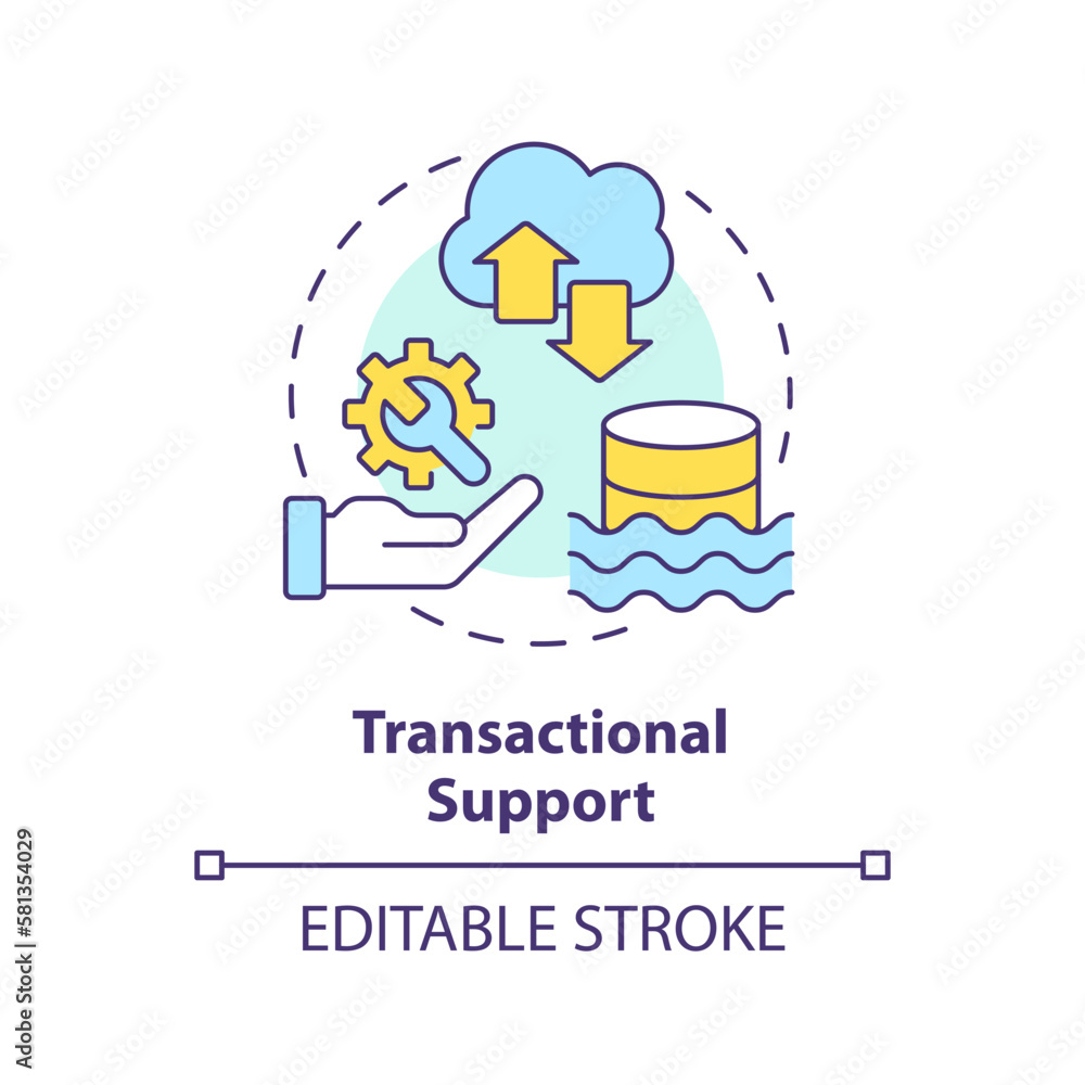 Poster transactional support concept icon. acid transactions. data lakehouse abstract idea thin line illust