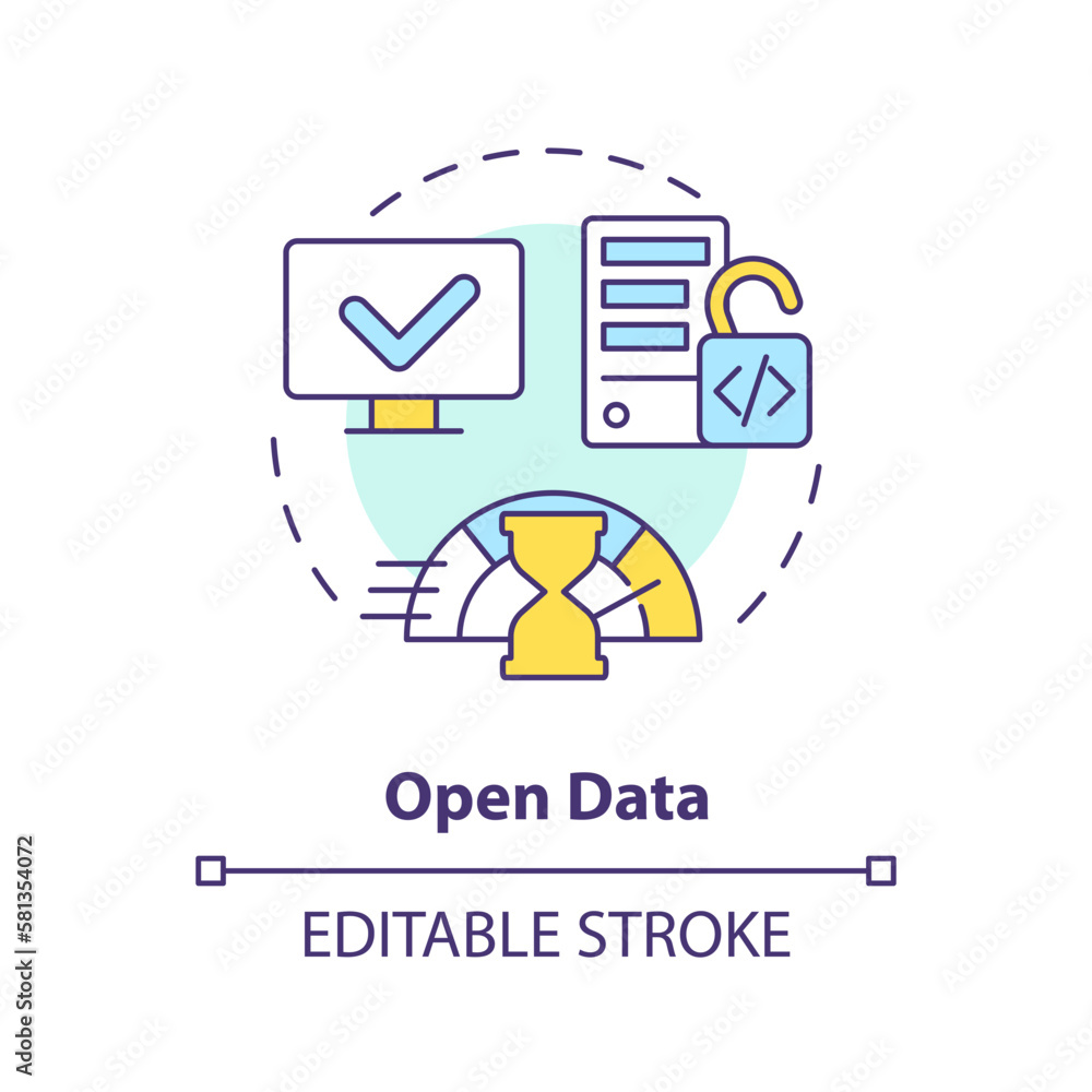 Poster open data concept icon. access to information, content. data lakehouse abstract idea thin line illus