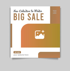 Fashion sale social media post template vector design,banner blog promotion. fully editable Instagram and facebook square post frame puzzle organic sale poster. fresh yellow element shape