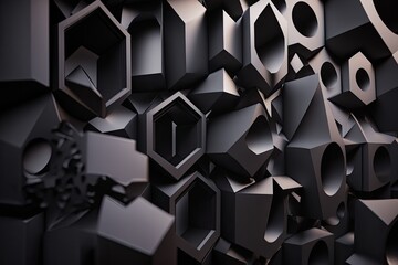 black geometric figures up close, abstract background. Generative AI