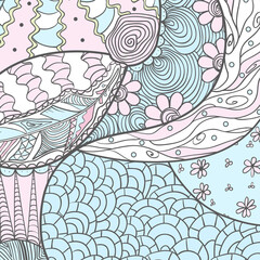 Square colored pattern. Hand drawn mandala. Design for spiritual relaxation for adults. Print for flyers and banners. Doodle for work. Vintage and retro style