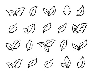 Fototapeta na wymiar Contour black leaves branches set icons silhouette