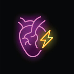 Heart disease icon outline vector. Cardiac surgery. Clinic care neon color isolated on black