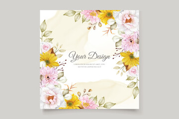 wedding invittaion with floral and leaves ornament