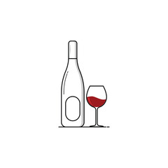 Glass of red wine and bottle icon vector graphics