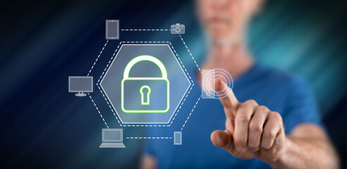 Man touching a devices security concept