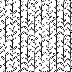 Floral branches vector seamless pattern. Black brush leaves and twigs.