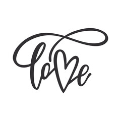 Love with heart hand drawn lettering. Phrase for Valentine's day.
