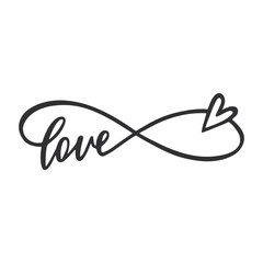 Love with heart and infinity sign hand drawn lettering. Phrase for Valentine's day.