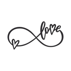 Love with heart and infinity sign hand drawn lettering. Phrase for Valentine's day.