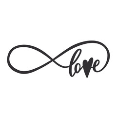 Love with heart and infinity sign hand drawn lettering. Phrase for Valentine's day.