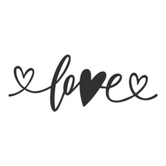 Love with heart hand drawn lettering. Phrase for Valentine's day.