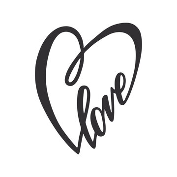 Love with heart hand drawn lettering. Phrase for Valentine's day.