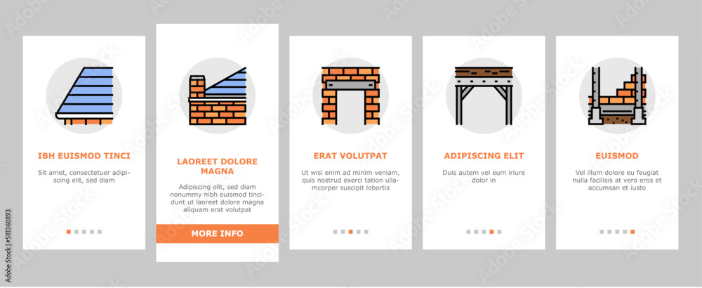 Poster building house structure onboarding icons set vector