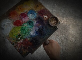  colorful abstract oil painting   background, , Palette , paintbrush