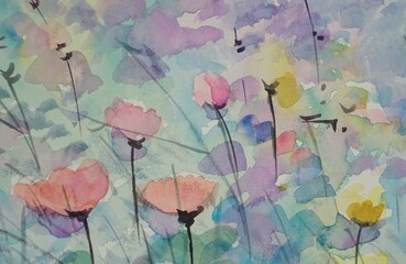 Artistic painting watercolor flowers as background