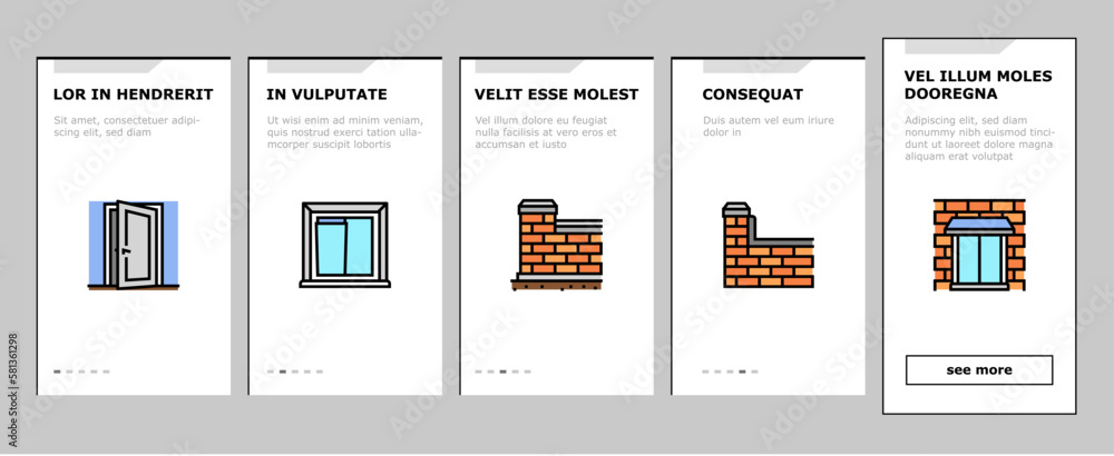Poster building house structure onboarding icons set vector