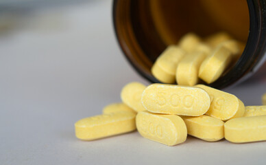 Close up of vitamin C 500mg tablets.