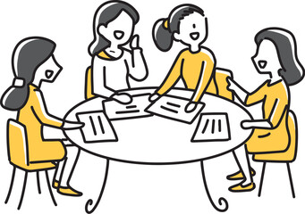 テーブルで話をする女性達