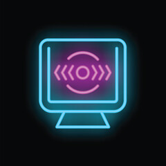 Computer vr icon outline vector. Virtual tour. Online business neon color isolated on black