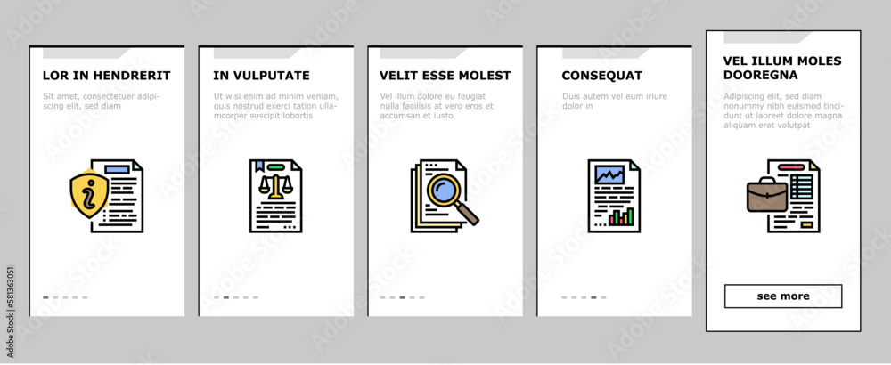Poster document paper file business page onboarding icons set vector