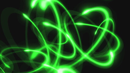 Glow green streak strand in dark background. 2D layout illustration