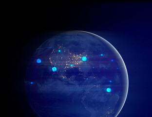 earth and network of internet satellite for telecom,globe data cloud storage of 5g, global networking of social data communication ,Element of this images furnished by NASA