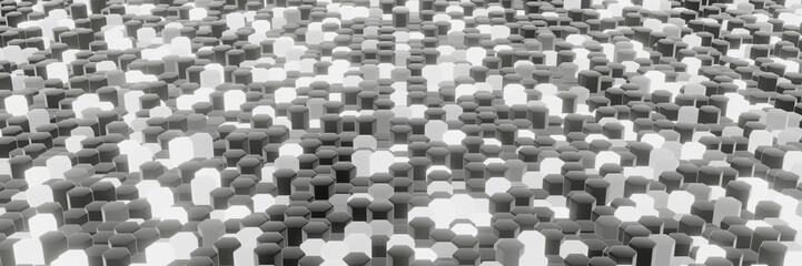 3D black and white hexagon background.