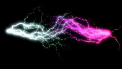 Energy in green and purple mix together. 2D layout illustration