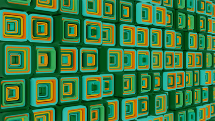 Background with perspective, green and orange colors, 3D