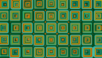 Wallpaper green and orange, squares 3D render