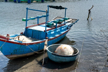 Fototapeta na wymiar Fishing nets of fishermen in Vinh Hy Bay, Ninh Thuan province, Vietnam