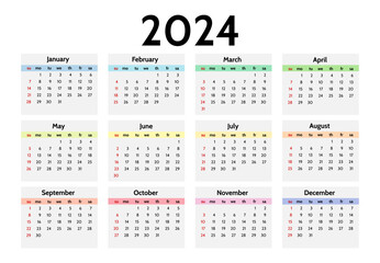 Calendar for 2024 isolated on a white background