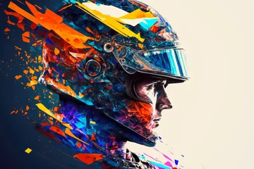 Fototapeten graphic image of race car driver in formula one racing competitions, generative ai, created with generative ai © primopiano
