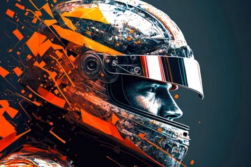 Zelfklevend Fotobehang graphic image of race car driver in formula one racing competitions, generative ai, created with generative ai © primopiano