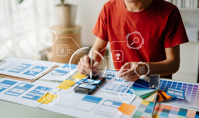 UX graphic designer planning application process development prototype wireframe for web smart...