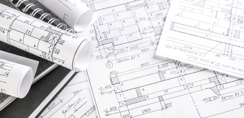 Architects concept, engineer architect designer freelance work on start-up project drawing,...