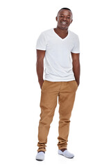 Fototapeta premium Having a good laugh at life. Full length portrait of a handsome young man isolated on white.