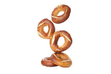Concept of tasty bakery - bagels, isolated on white background