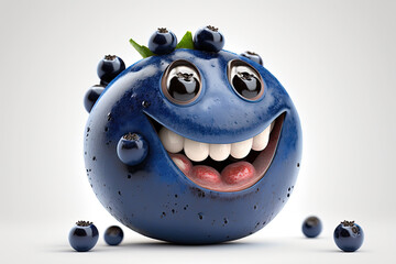 Blueberry with a smiling face, generative ai