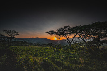 Fototapeta na wymiar Sunrise over the Ngorongoro Conservation Area in Tanzania