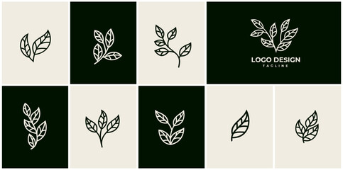 Line art leaf logo design set