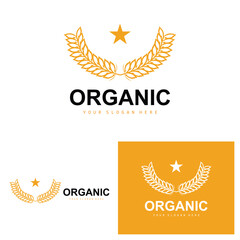 Wheat Rice Logo, Agricultural Organic Plants Vector, Luxury Design Golden Bakery Ingredients