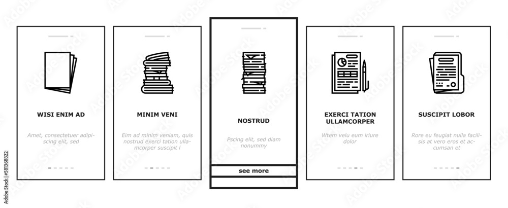 Poster paper document office note page onboarding icons set vector