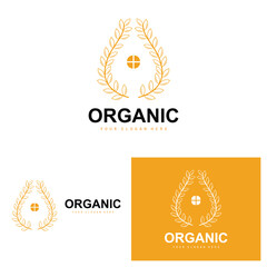 Wheat Rice Logo, Agricultural Organic Plants Vector, Luxury Design Golden Bakery Ingredients