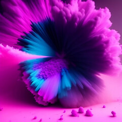 pink flower petals Pink and violet colors powder explosion on black background, octane render, art station, VFX