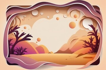 Tropical paradise landscape hawaii cartoon background with palm trees and seaside beach.